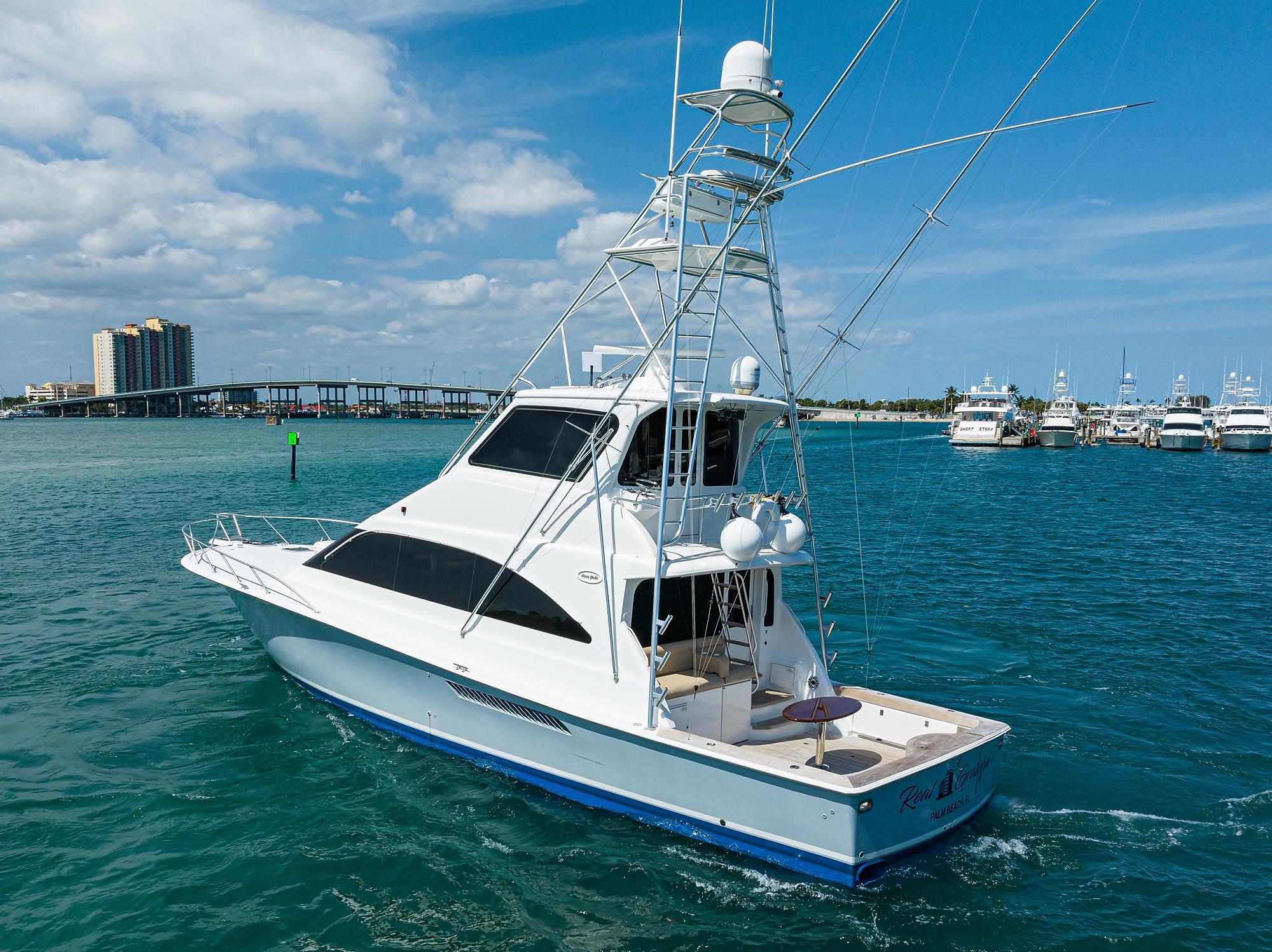 Ocean 57 REEL GRATEFUL - Aerial Aft Port Profile