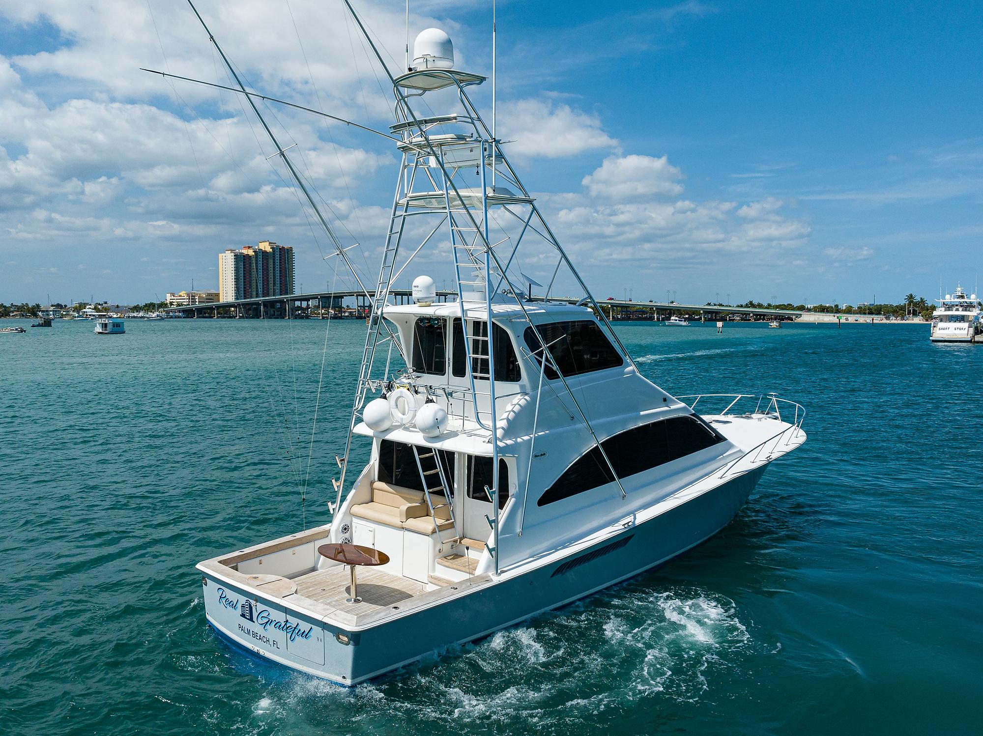 Ocean 57 REEL GRATEFUL - Aerial Aft Starboard Profile