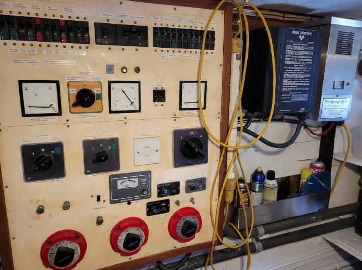 Engine room power panel, battery chargers, etc
