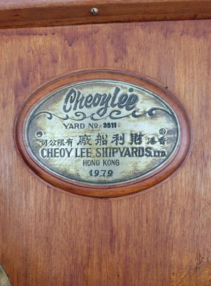 Cheoy Lee Shipyard plate in Pilothouse