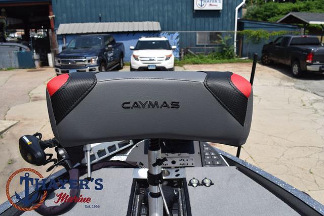 2023 Caymas CX20 Pro boat seat with logo, parked at Thayer's Marine dealership.