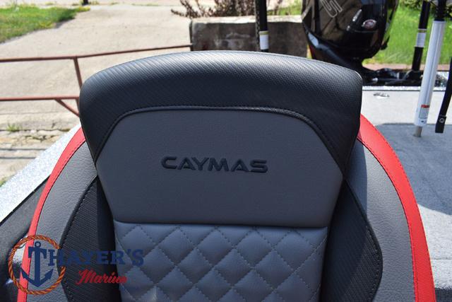 2023 Caymas CX20 Pro boat seat with logo, featuring black and red accents.