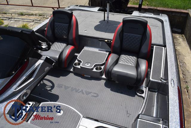 2023 Caymas CX20 Pro boat interior with dual seats and console, showcased by Meyer's Marine.