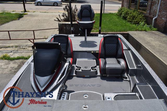 2023 Caymas CX20 Pro boat interior with seating and console, displayed at Thayer's Marine.