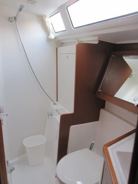 Beneteau-Oceanis 45 2015-Hey Jude III WA-US-2015 Beneteau Oceanis 45 bathroom with shower, toilet, and mirror.-9598888 | Thumbnail