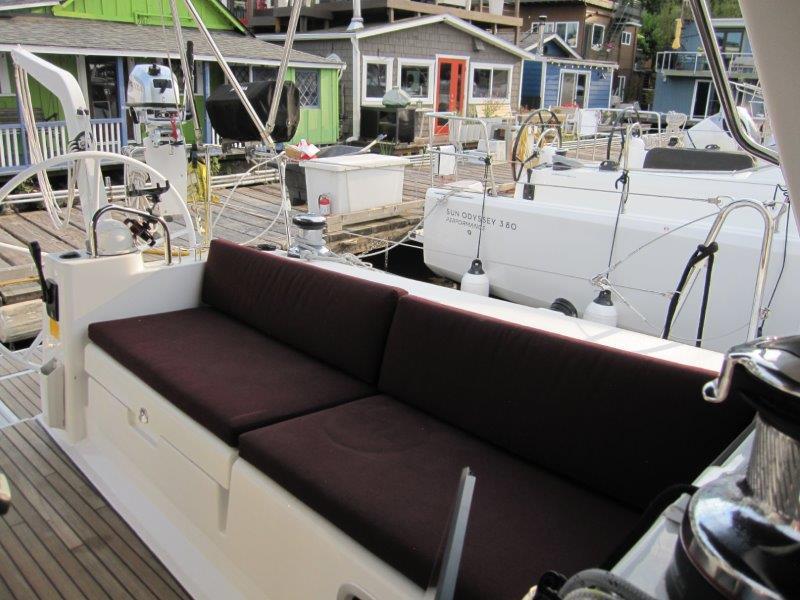 Beneteau-Oceanis 45 2015-Hey Jude III WA-US-Beneteau Oceanis 45 yacht cockpit with cushioned seating, docked at a marina, 2015 model.-9598888 | Thumbnail