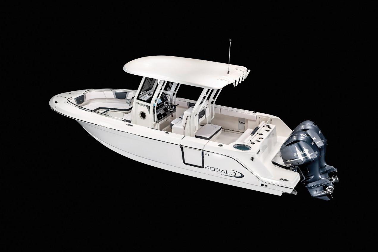 Manufacturer Provided Image: 2022 Robalo R272 Center Console boat with dual outboard engines.