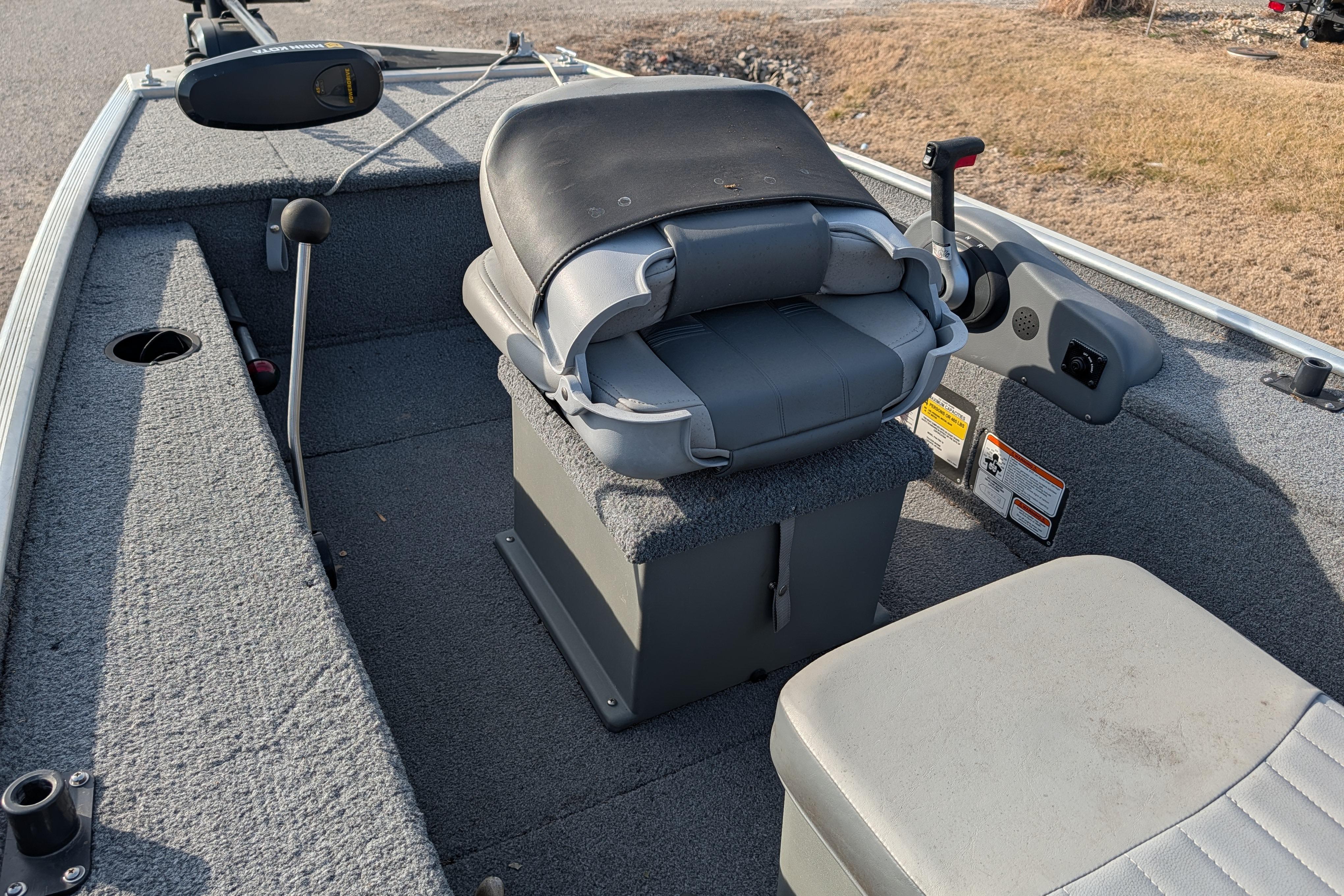 2017 Tracker Panfish 16 boat interior with seating and controls.