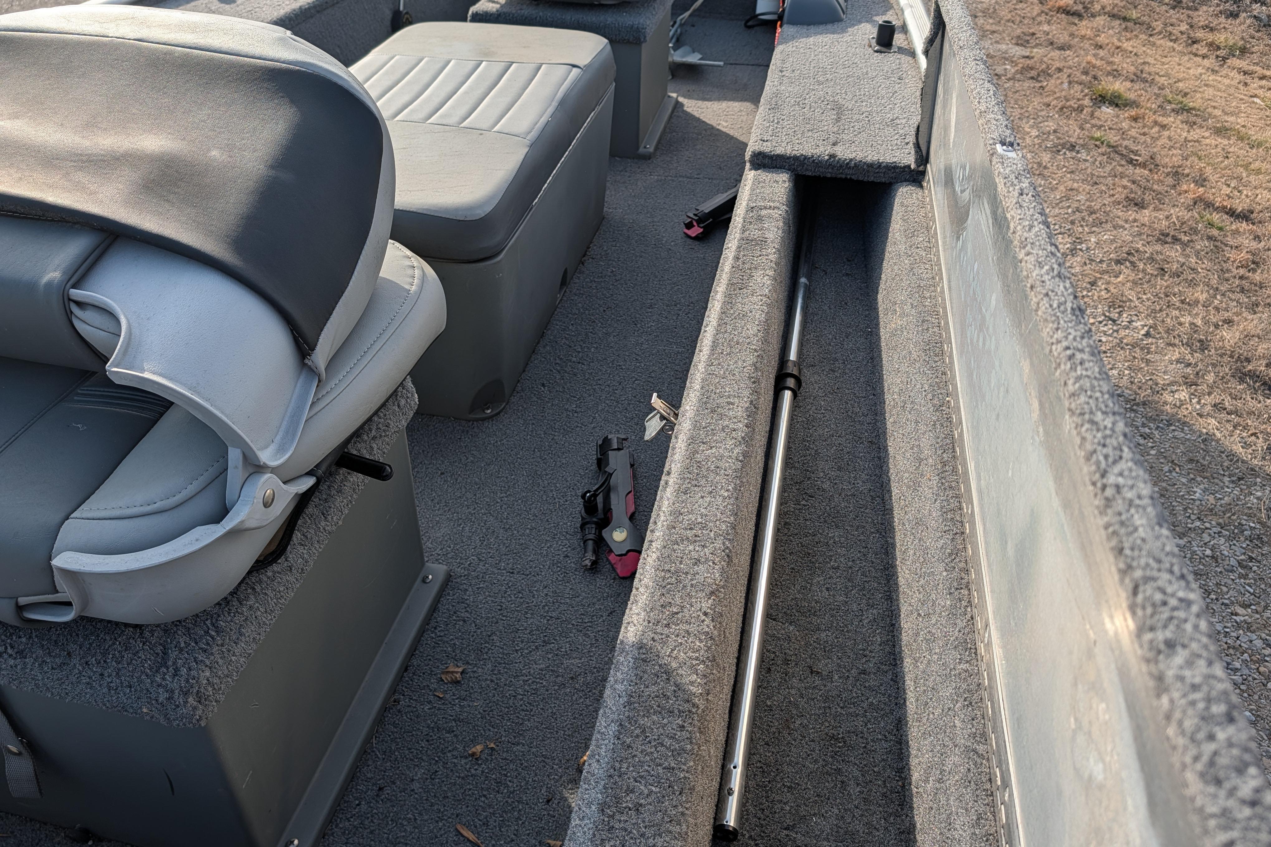 2017 Tracker Panfish 16 boat interior with seating and storage compartments.