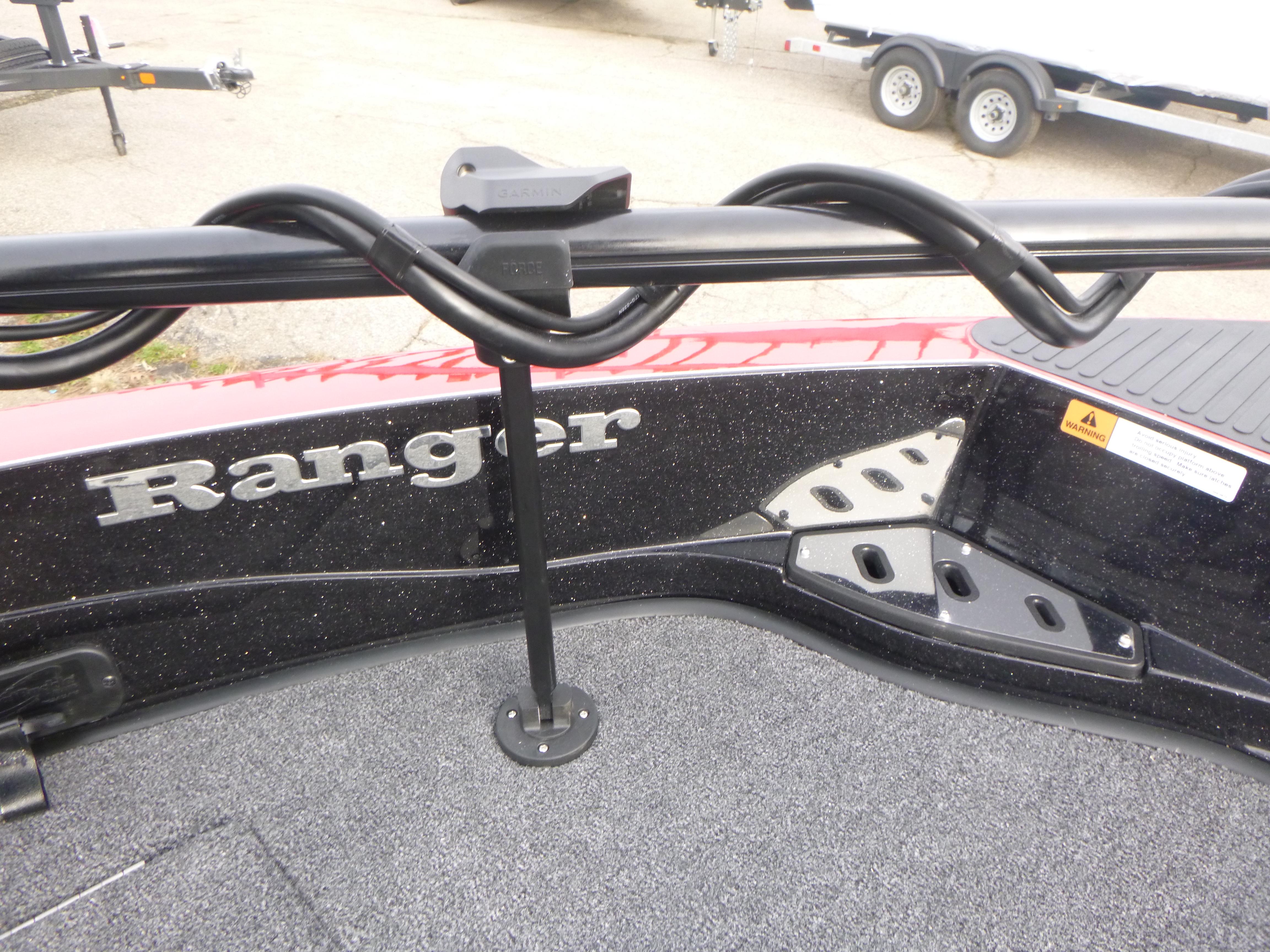 2025 Ranger 621FS Ranger Cup boat interior with black railing and textured flooring.