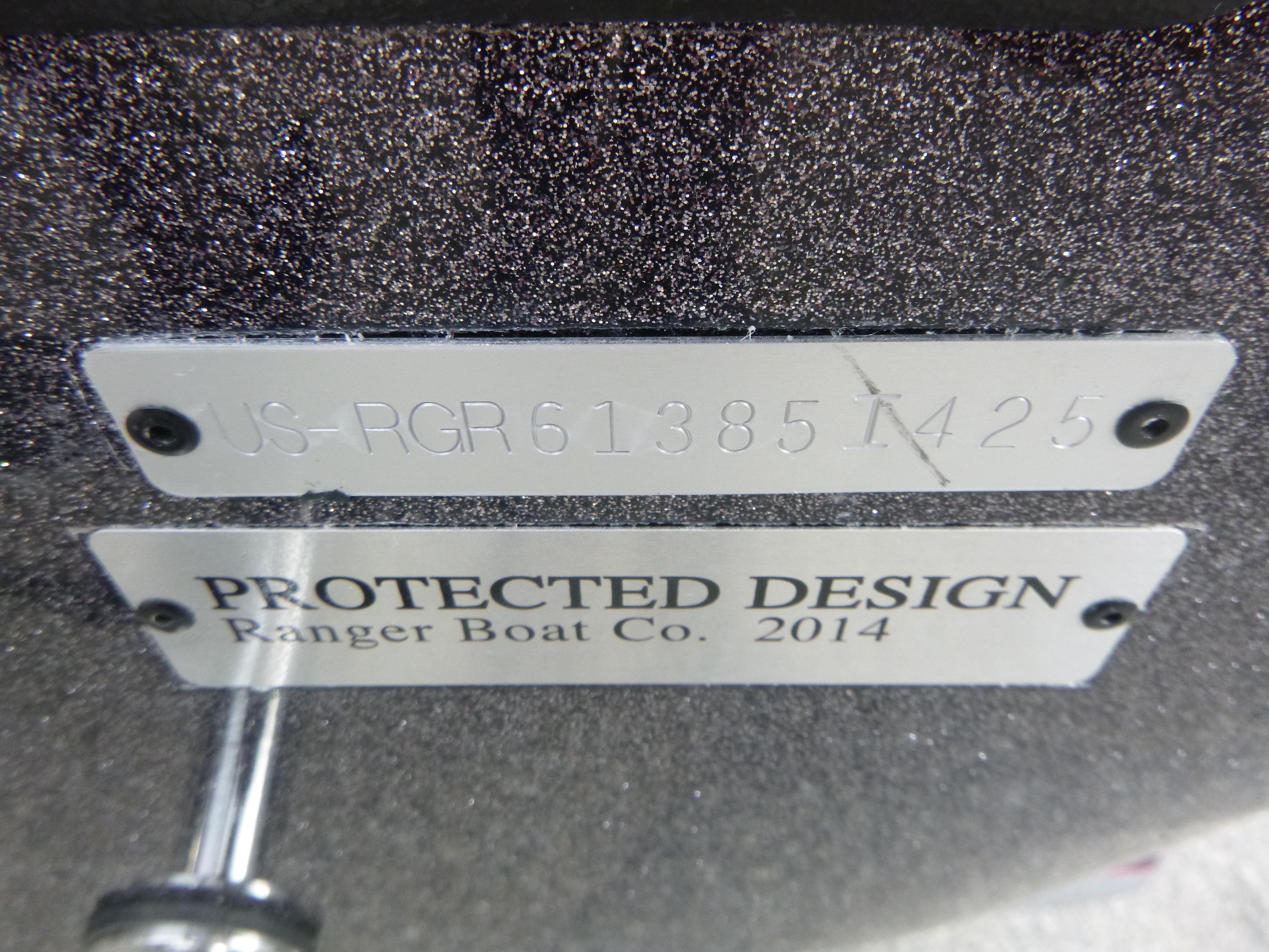 2025 Ranger 621FS Ranger Cup Equipped boat identification plate, protected design label.