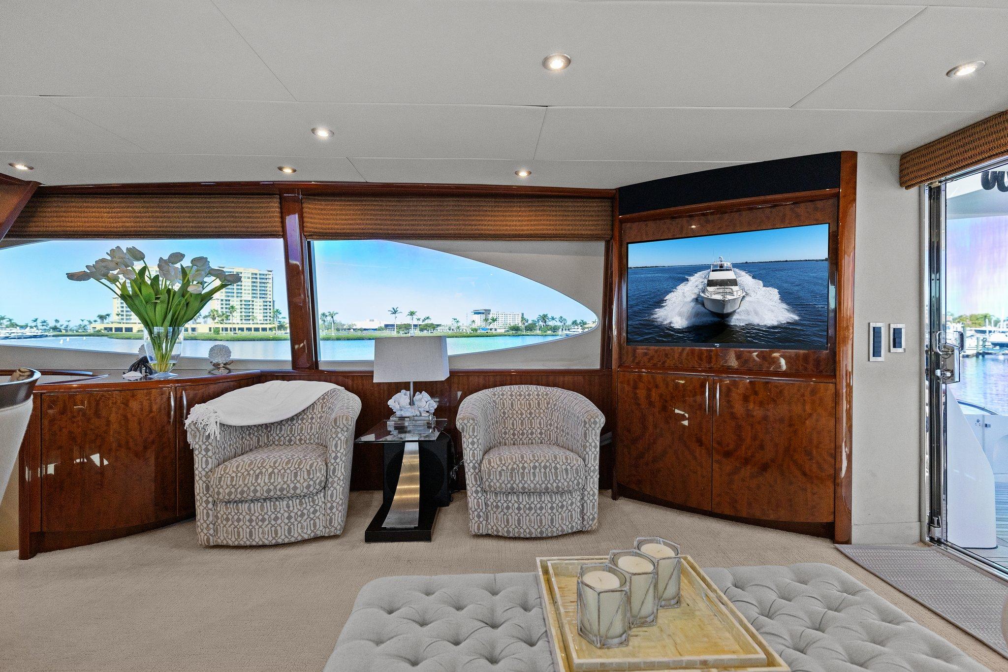 Lazzara-68 Pilothouse Motoryacht 2005 -FL-US-Luxurious interior of 2005 Lazzara 68 Pilothouse Motoryacht with elegant seating and large windows.-9729104 | Thumbnail