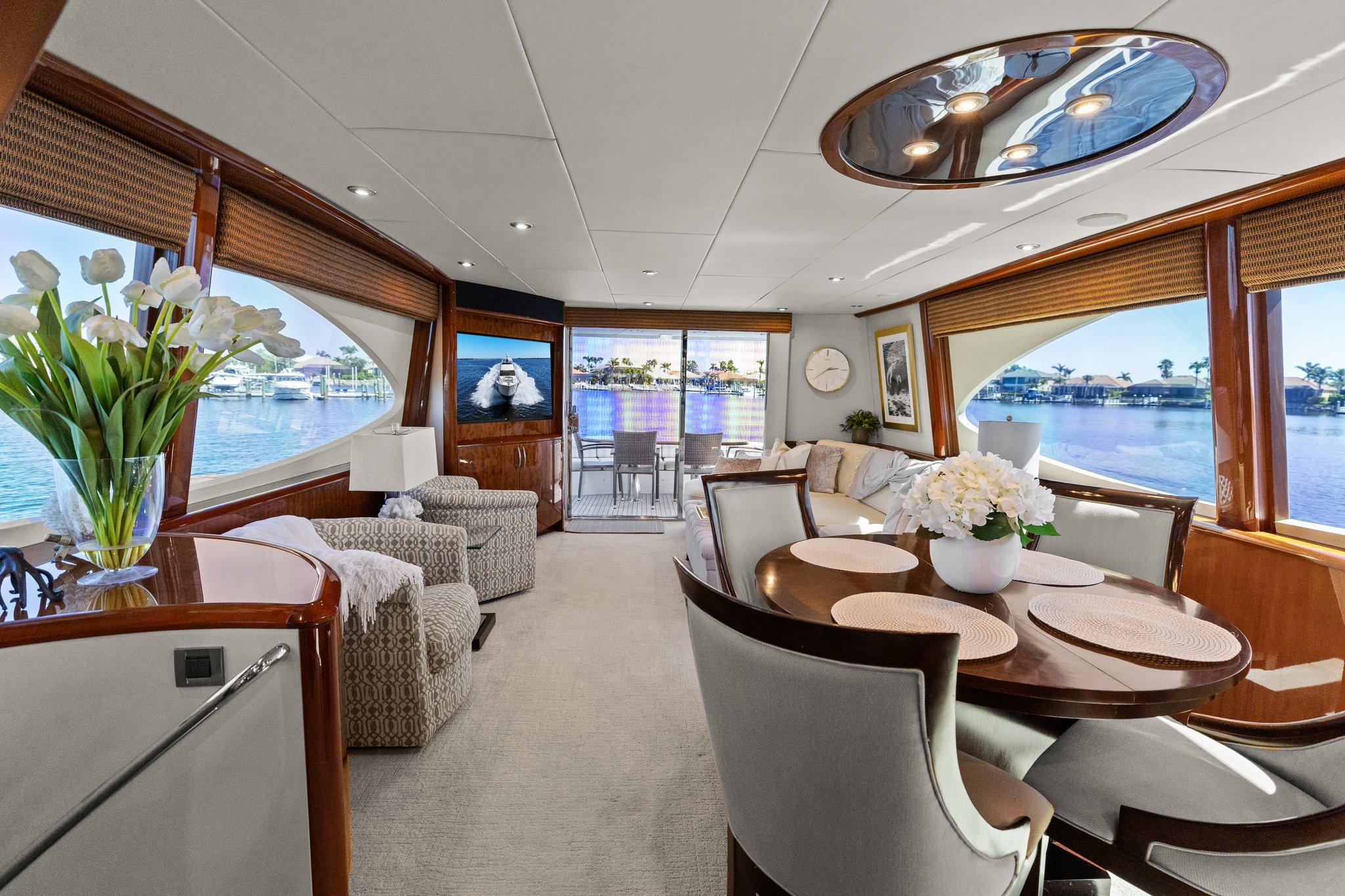 Lazzara-68 Pilothouse Motoryacht 2005 -FL-US-Luxurious interior of 2005 Lazzara 68 Pilothouse Motoryacht with elegant dining and seating area.-9729104 | Thumbnail