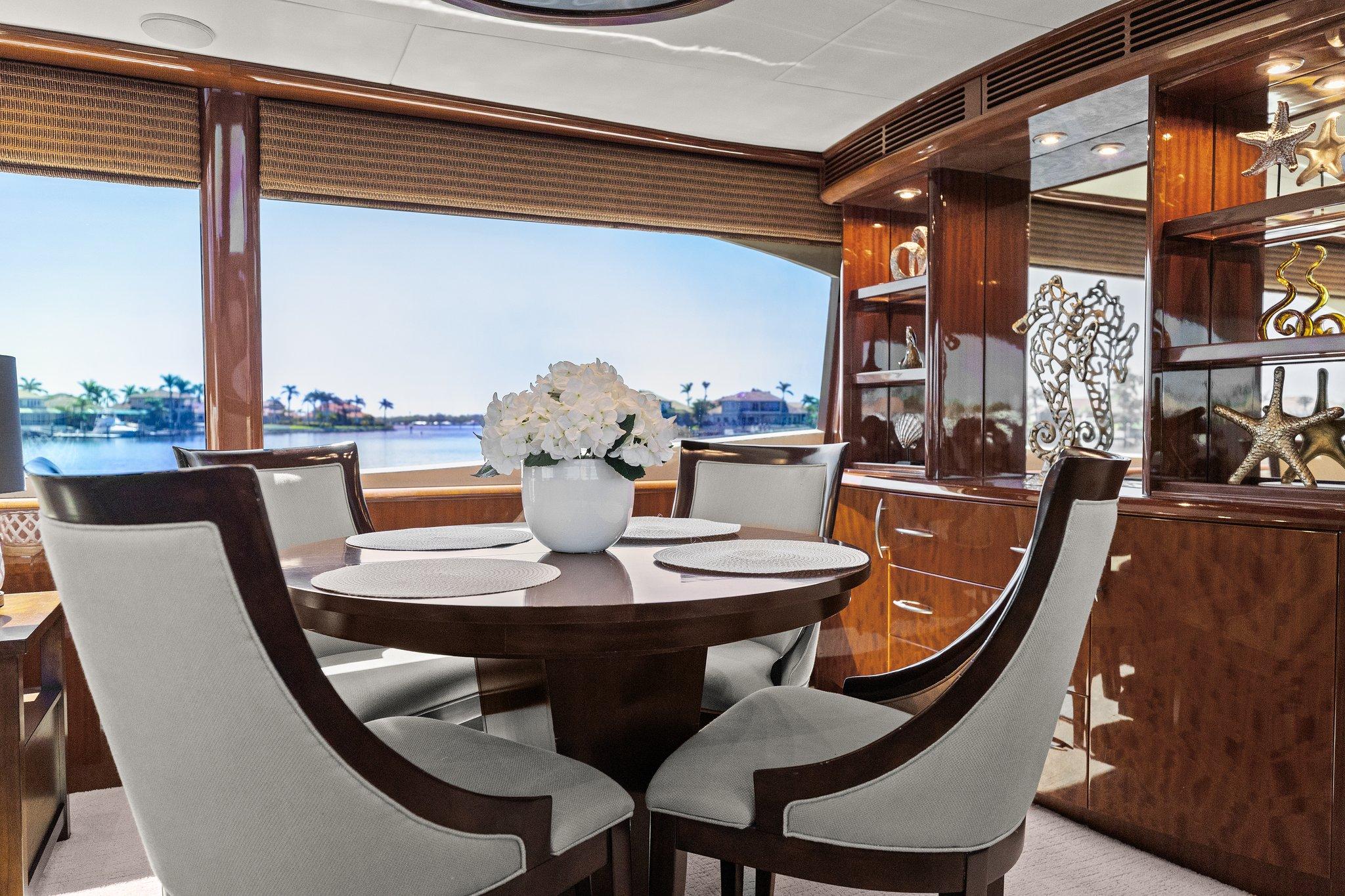 Lazzara-68 Pilothouse Motoryacht 2005 -FL-US-Luxurious dining area in 2005 Lazzara 68 Pilothouse Motoryacht with elegant decor and waterfront view.-9729104 | Thumbnail