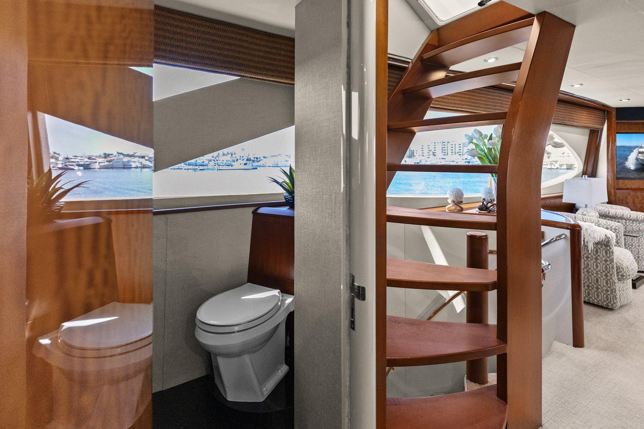 Lazzara-68 Pilothouse Motoryacht 2005 -FL-US-2005 Lazzara 68 Pilothouse Motoryacht interior with wooden stairs and modern bathroom.-9729104 | Thumbnail