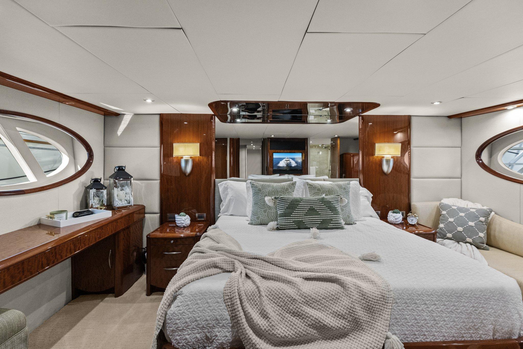 Lazzara-68 Pilothouse Motoryacht 2005 -FL-US-Luxurious bedroom interior of 2005 Lazzara 68 Pilothouse Motoryacht with elegant wood finishes.-9729104 | Thumbnail