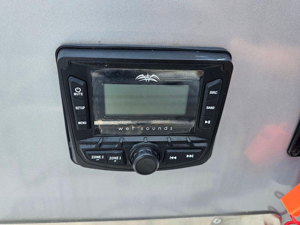 Wet Sounds audio control panel on 2023 Xpress H20B boat dashboard.