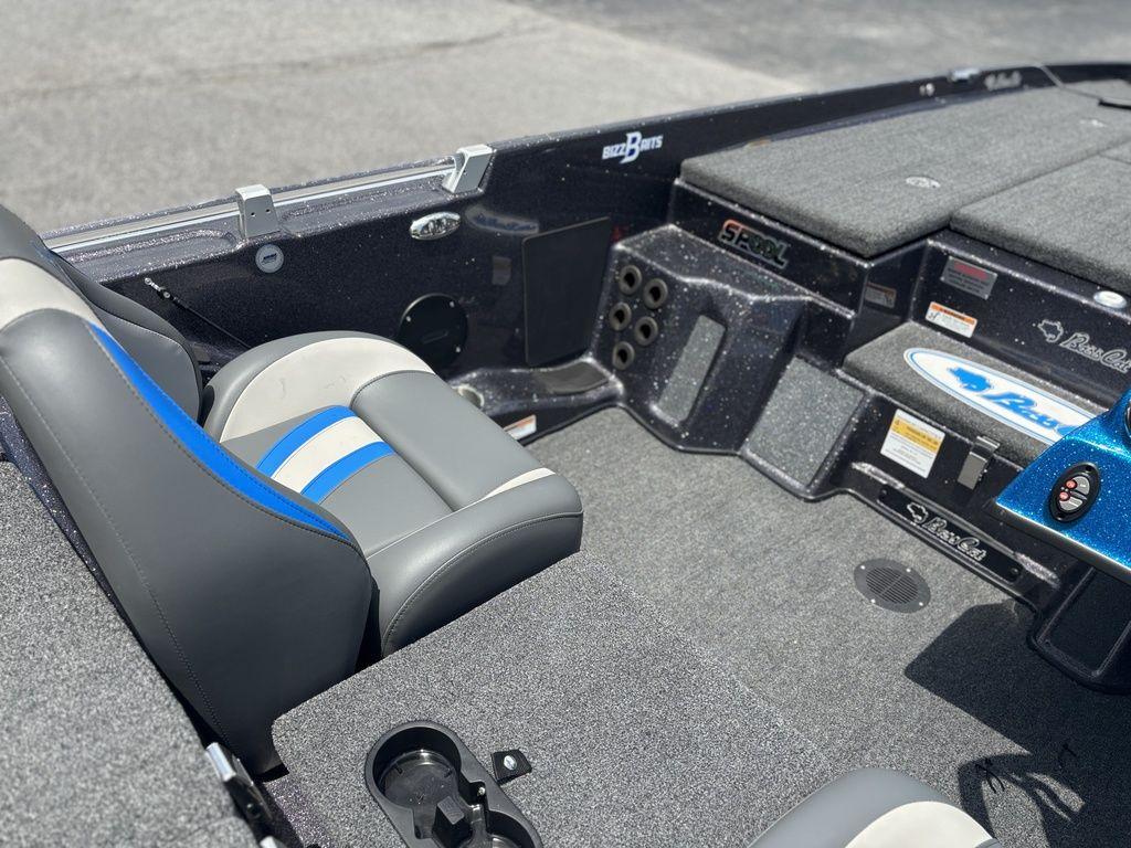 2023 Bass Cat Cougar FTD boat interior with seating and storage compartments.
