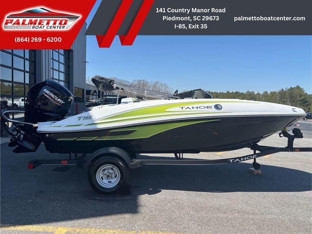 2024 Tahoe T16 boat on trailer at Palmetto Boat Center, Piedmont, SC.