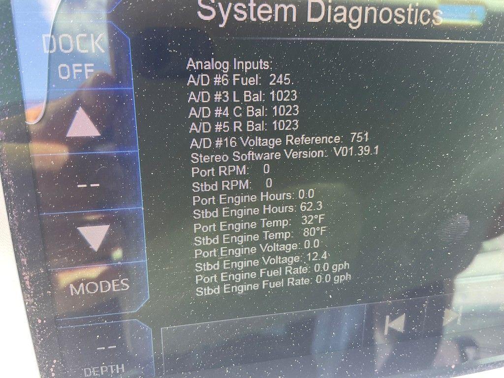 System diagnostics screen of 2018 Chaparral 203 VR boat displaying engine data.