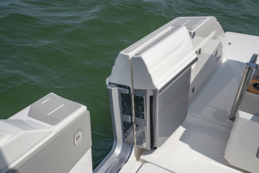 2024 Tiara Yachts 43 LS boat deck detail with water backdrop.