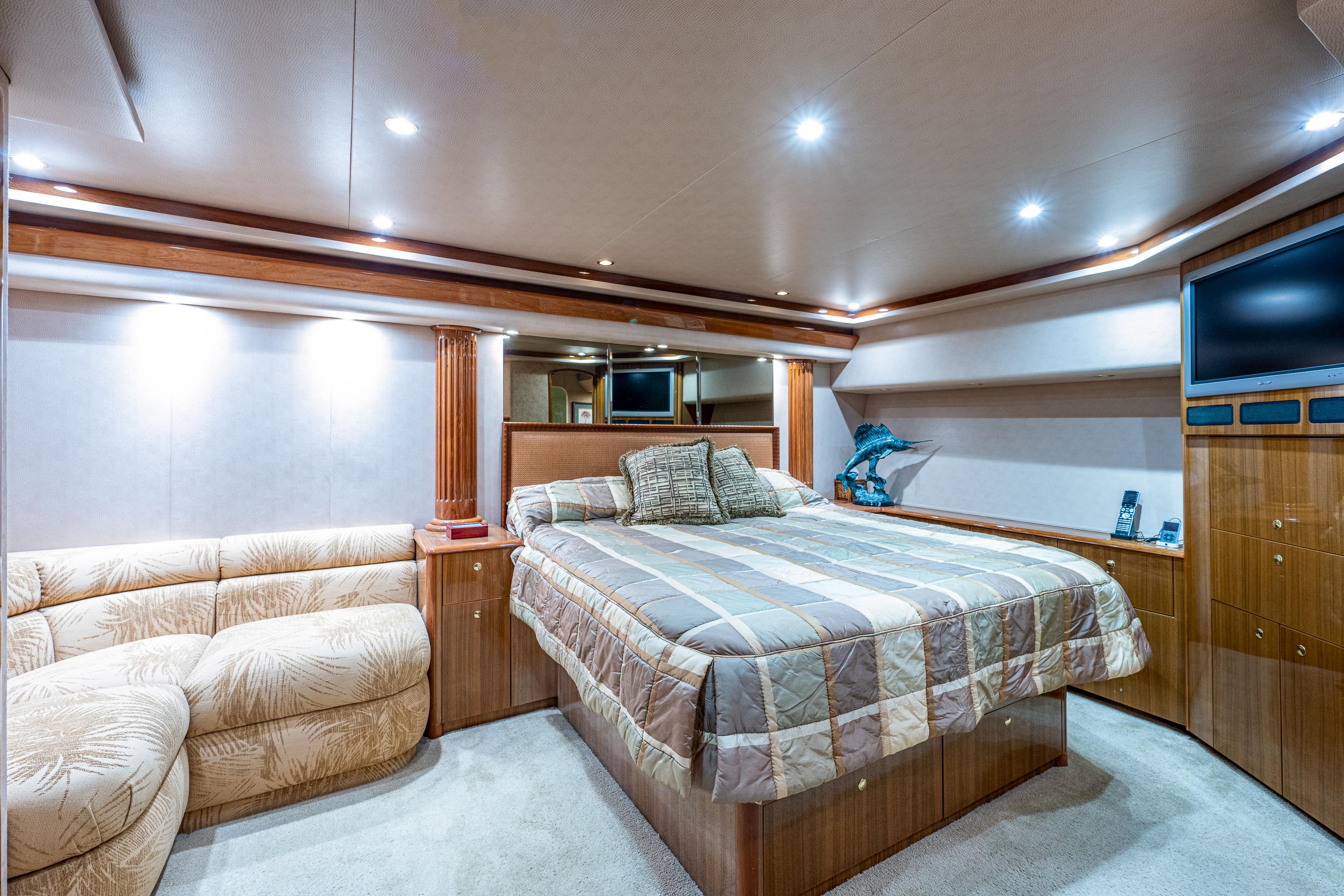 Viking 74 Convertible Reel Estate - Master Stateroom, Walkaround Berth, Seating