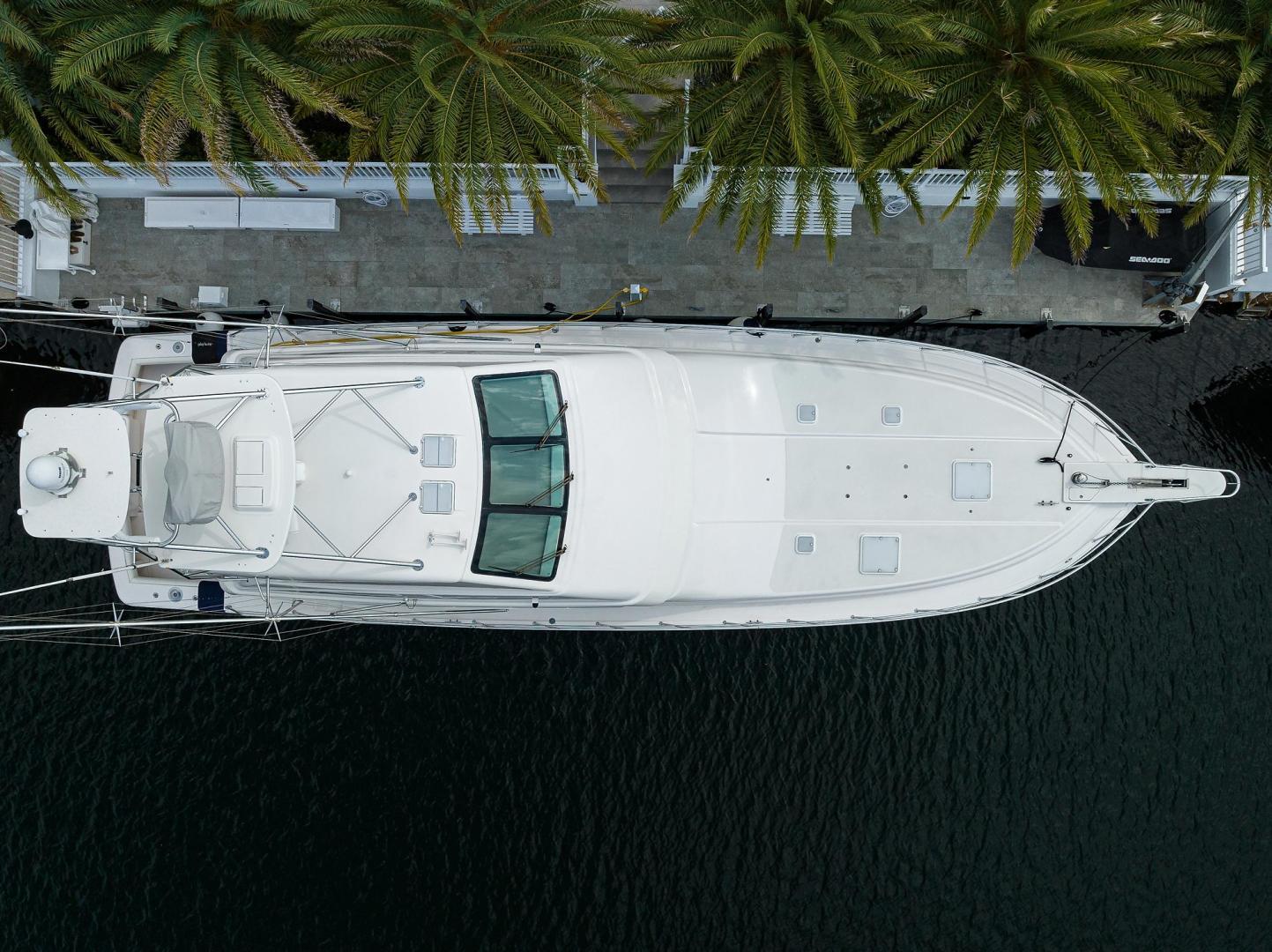 Bertram 63 JobSite - Aerial Profile on dock