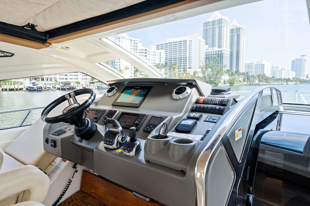 Cranchi-56 HT 2014-Minion FL-US-Helm of 2014 Cranchi 56 HT yacht with city skyline view.-9819548 | Thumbnail