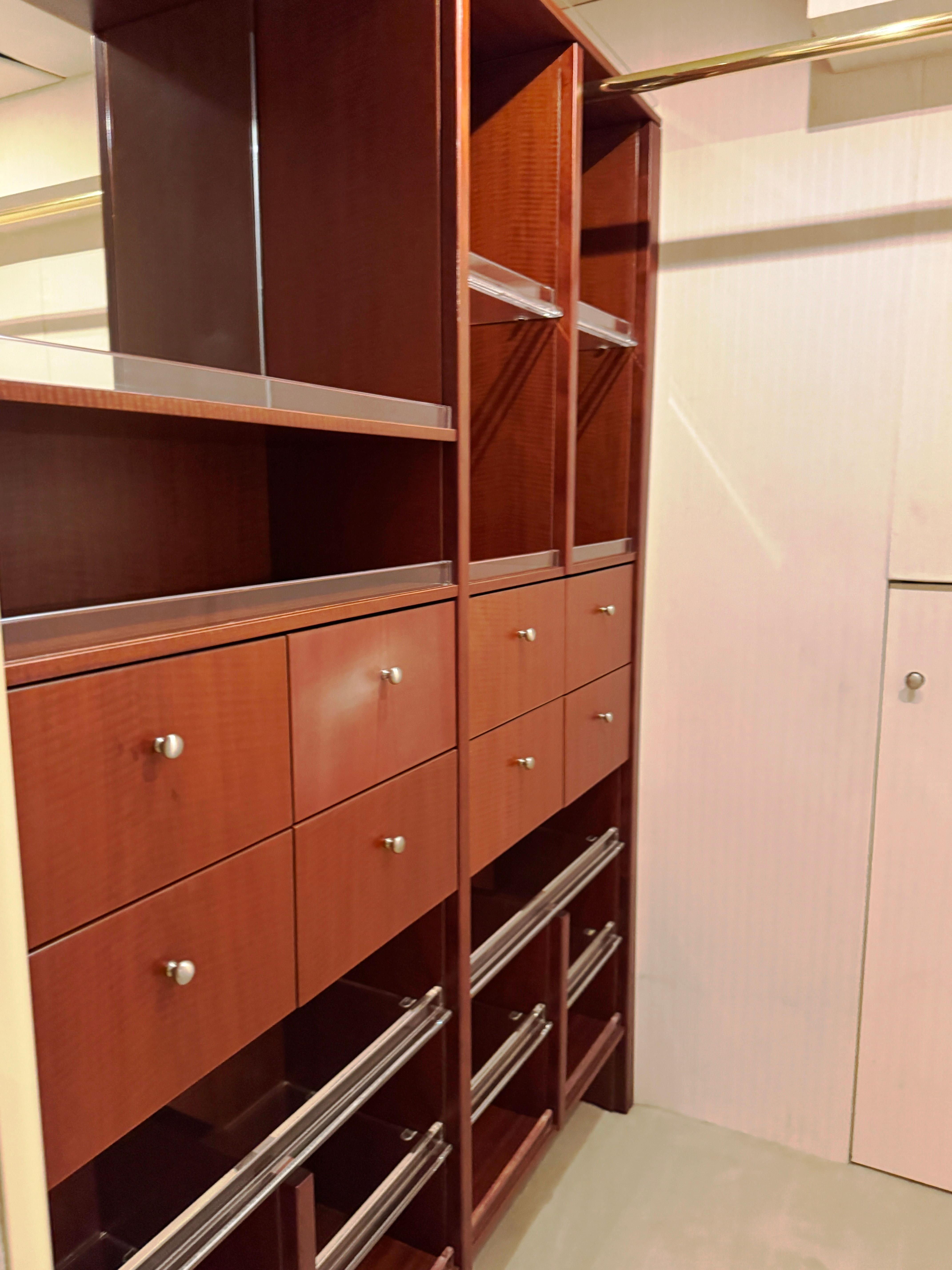 Lazzara-80 Skylounge 2002-Fomo2 FL-US-Wooden cabinetry inside 2002 Lazzara 80 Skylounge yacht, featuring drawers and shelves.-9749638 | Thumbnail