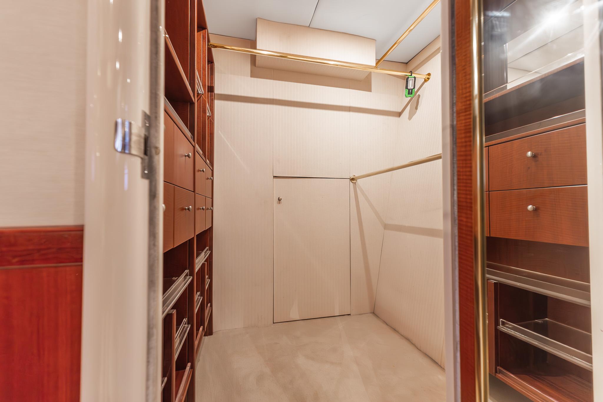 Lazzara-80 Skylounge 2002-Fomo2 FL-US-Luxurious wooden closet interior on a 2002 Lazzara 80 Skylounge yacht.-9749638 | Thumbnail
