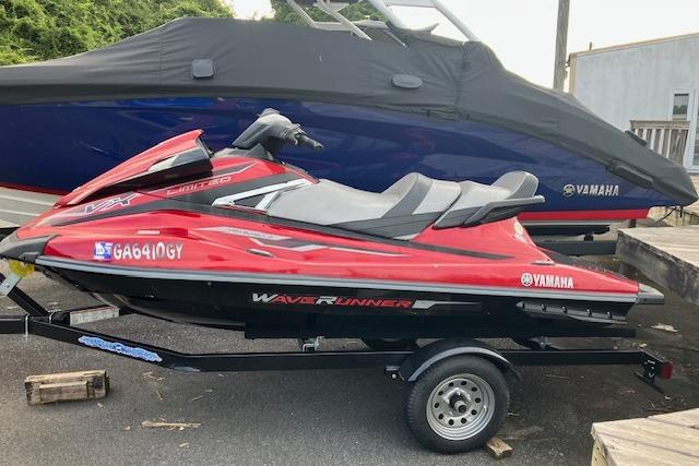 2019 Yamaha WaveRunner VX Limited in red on a trailer, parked outdoors.