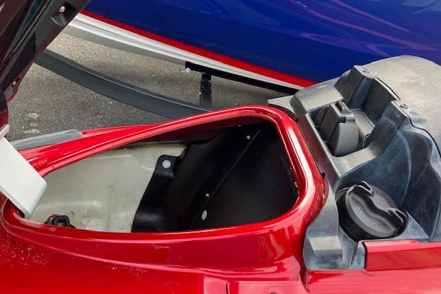 Open storage compartment of a 2019 Yamaha WaveRunner VX Limited.