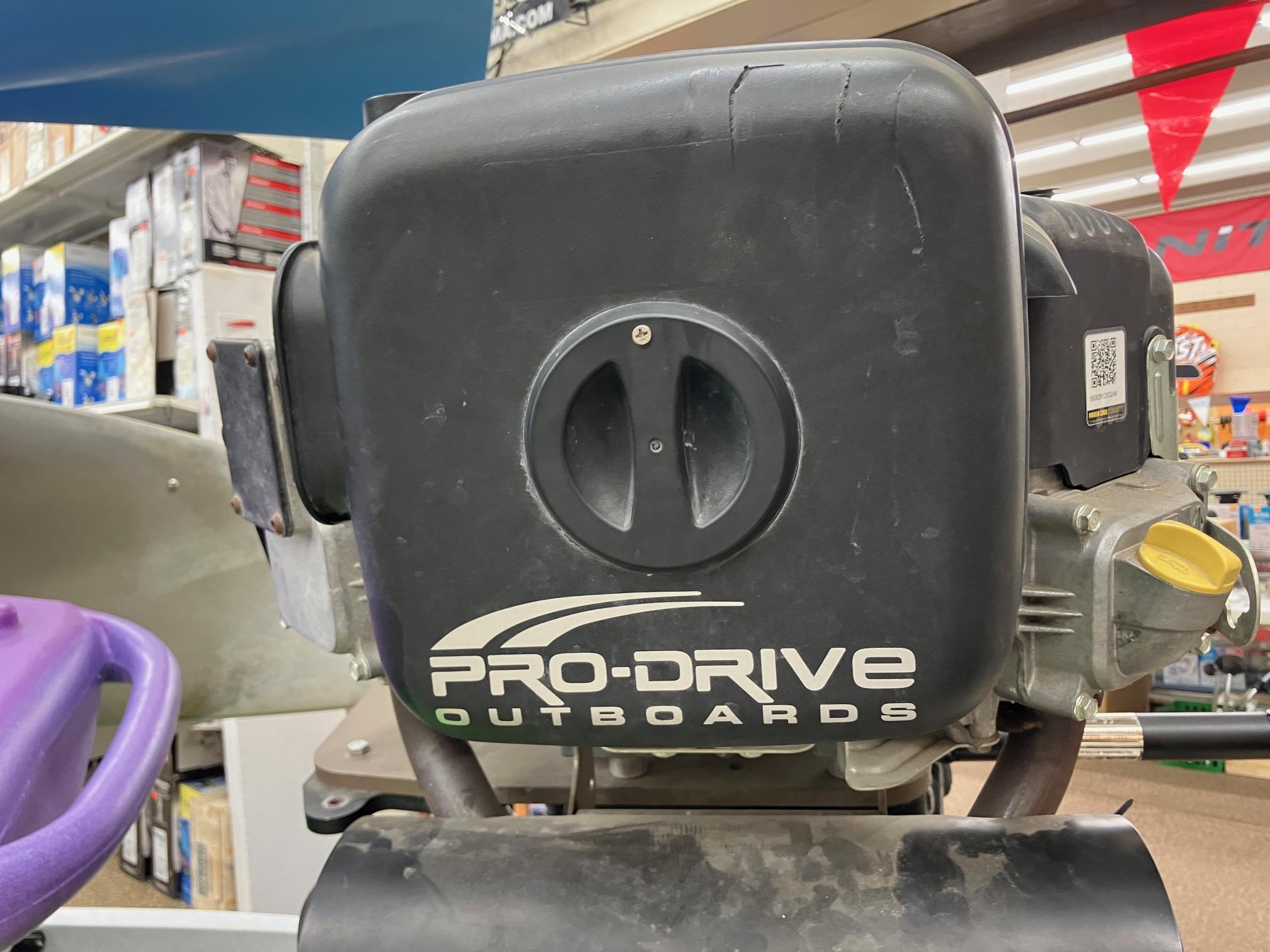 Pro-Drive Outboards engine, SBX Series 18', 2017 model, displayed in a store.