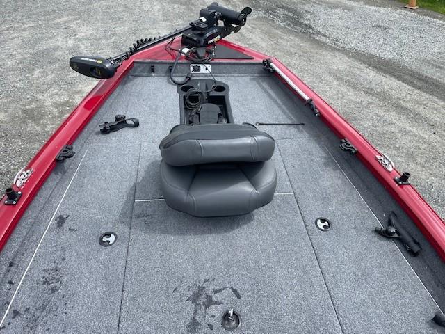 2023 Tracker Pro Team 175 TXW boat with gray seating and red trim.