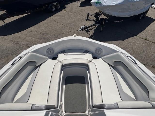 2017 Yamaha SX190 boat interior with cushioned seating and speakers.