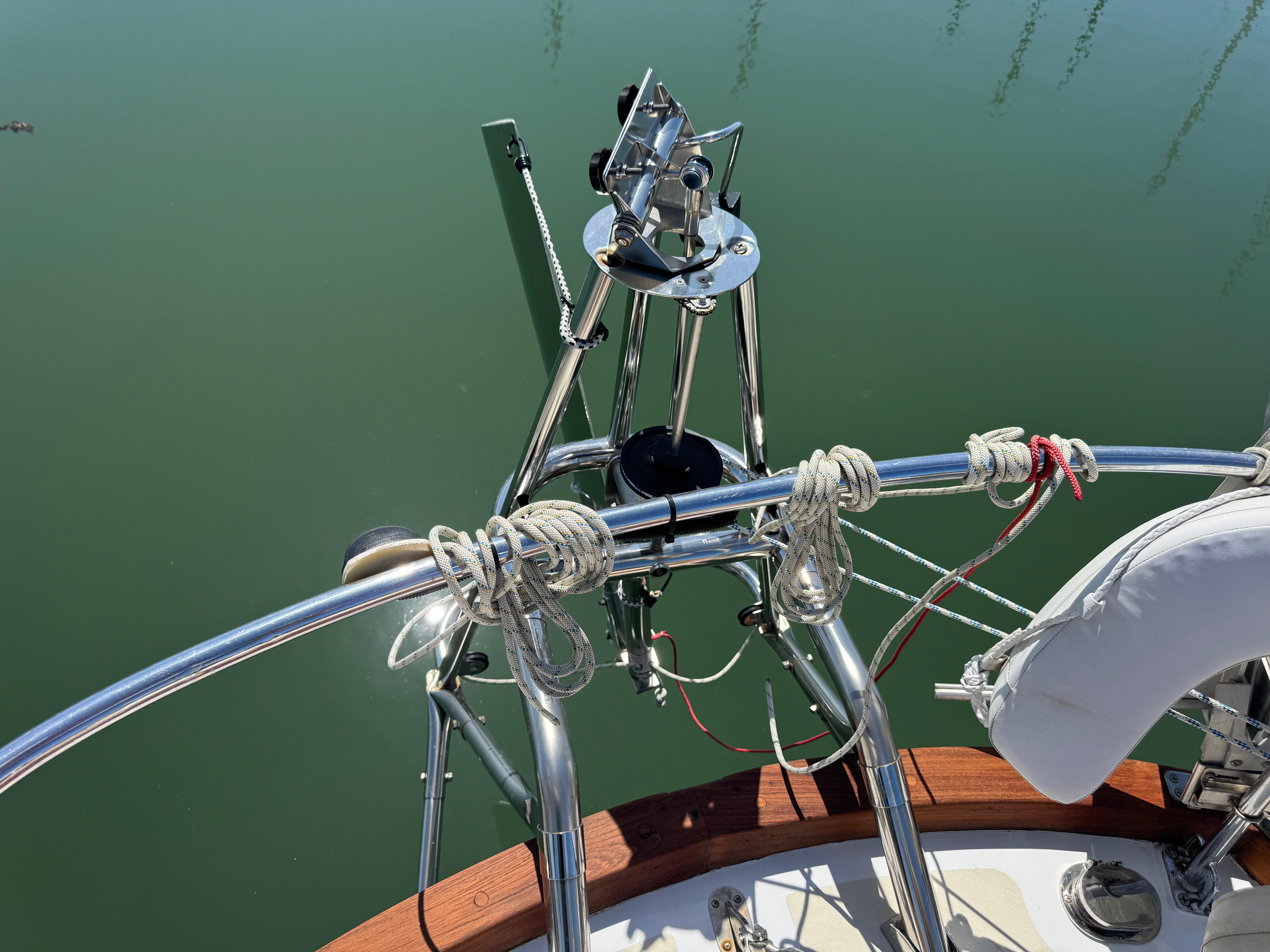 1970 Cheoy Lee Luders 36 sailboat deck with ropes and equipment.