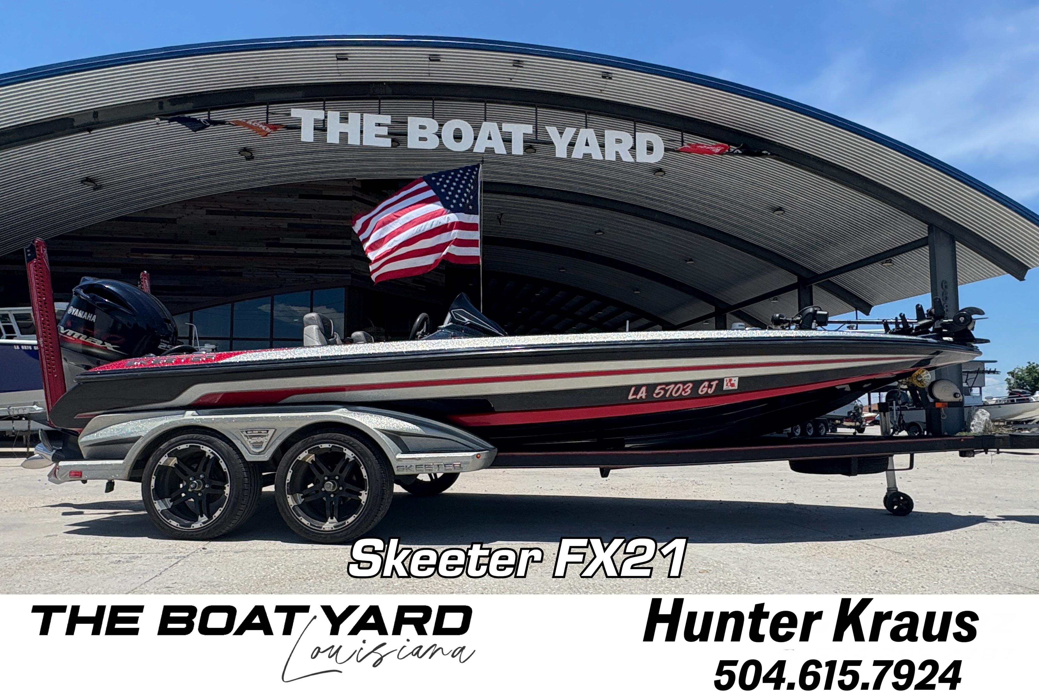2018 Skeeter FX 21 boat at The Boat Yard, Louisiana, with American flag.
