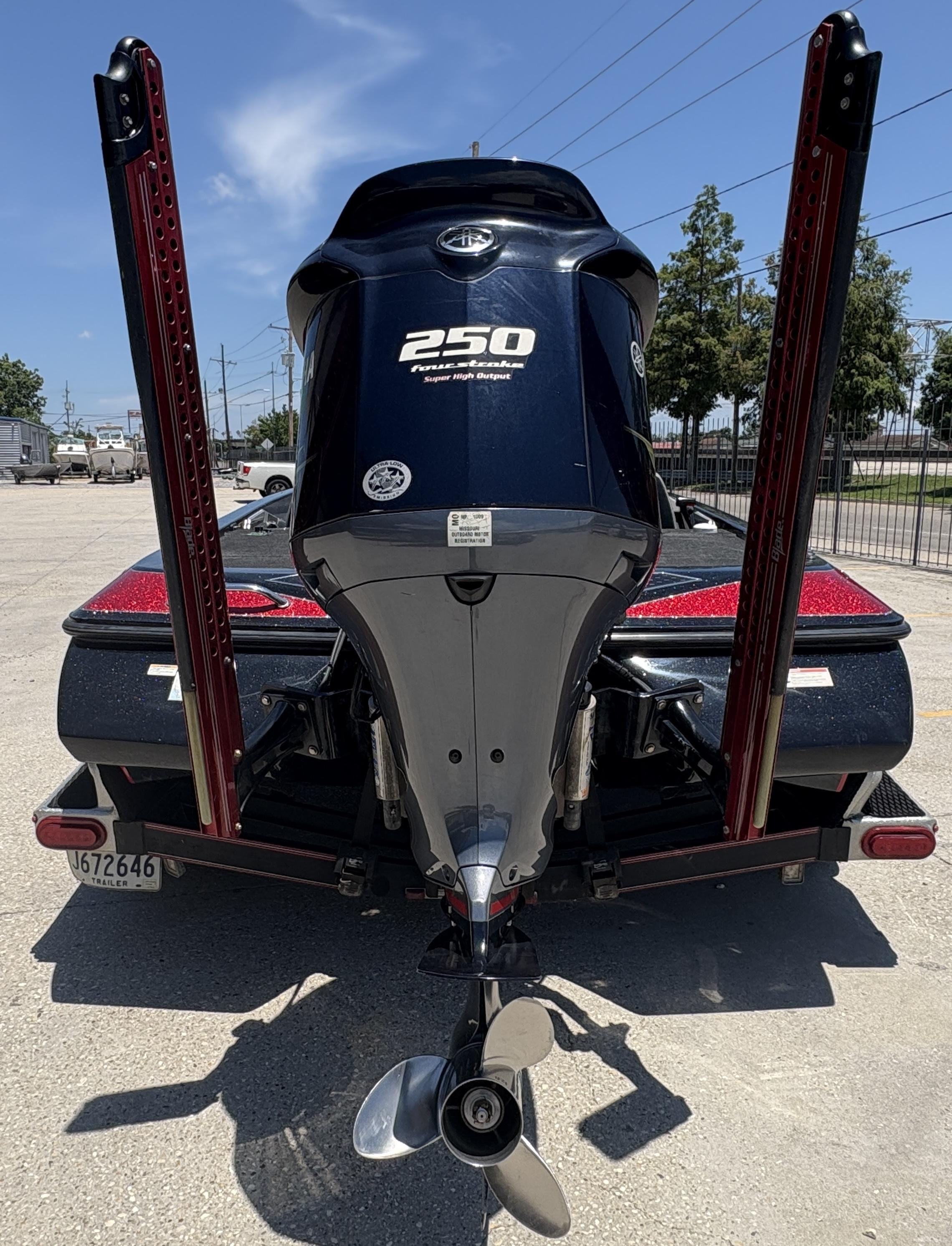 2018 Skeeter FX 21 boat with powerful 250 horsepower engine, rear view.