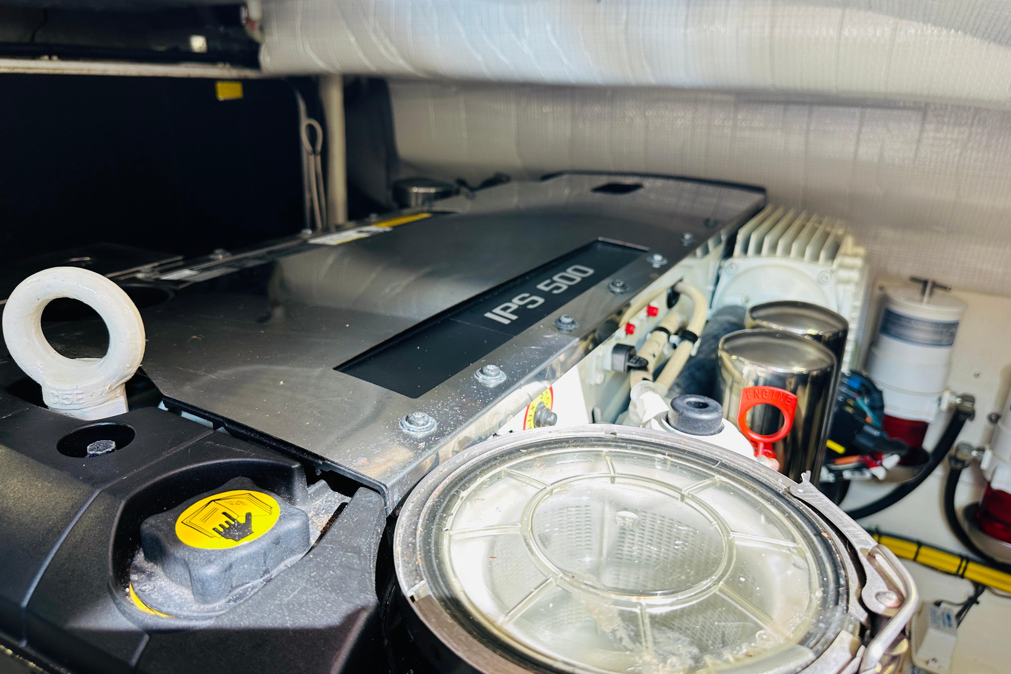 Engine compartment of 2017 Sabre 42 Salon Express with IPS 500 system.