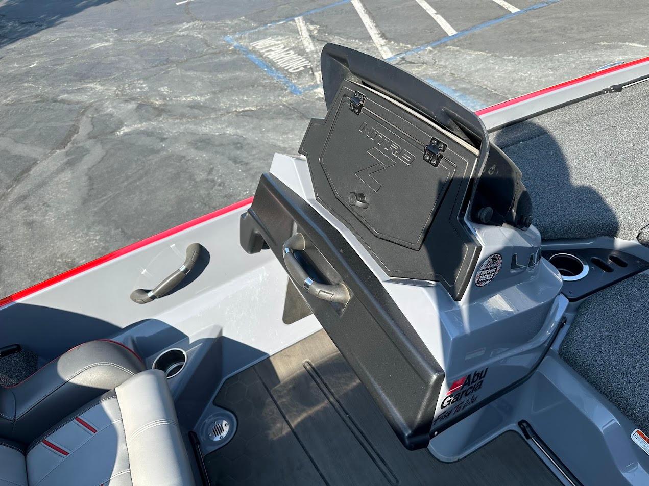2023 Nitro Z21 XL Pro boat interior with storage compartment and seating.