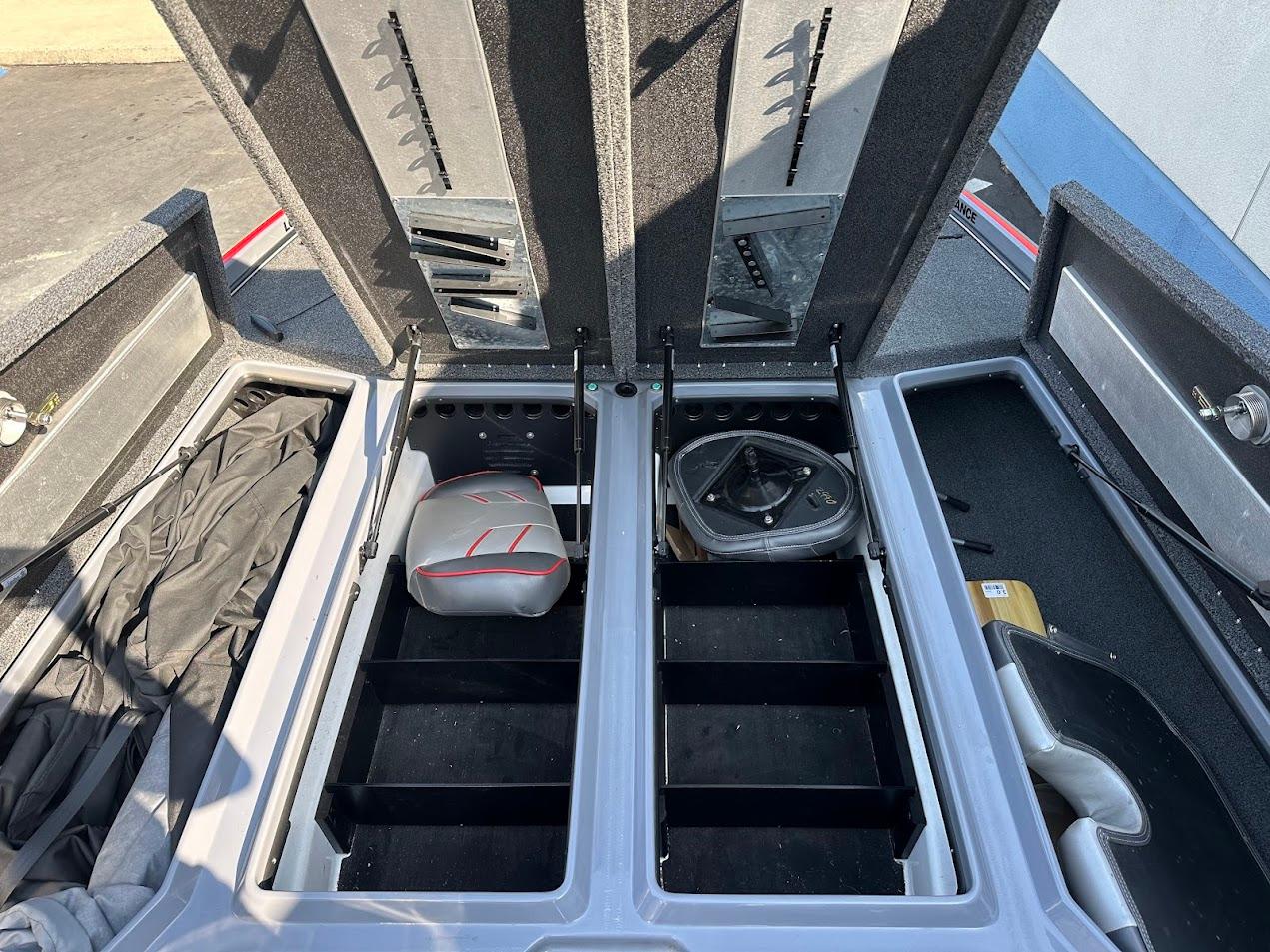 2023 Nitro Z21 XL Pro boat storage compartments with organized interior layout.