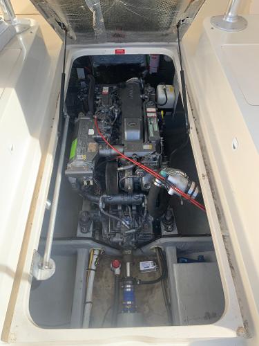 Engine compartment of a 2004 Mainship Pilot 30-II Sedan boat.