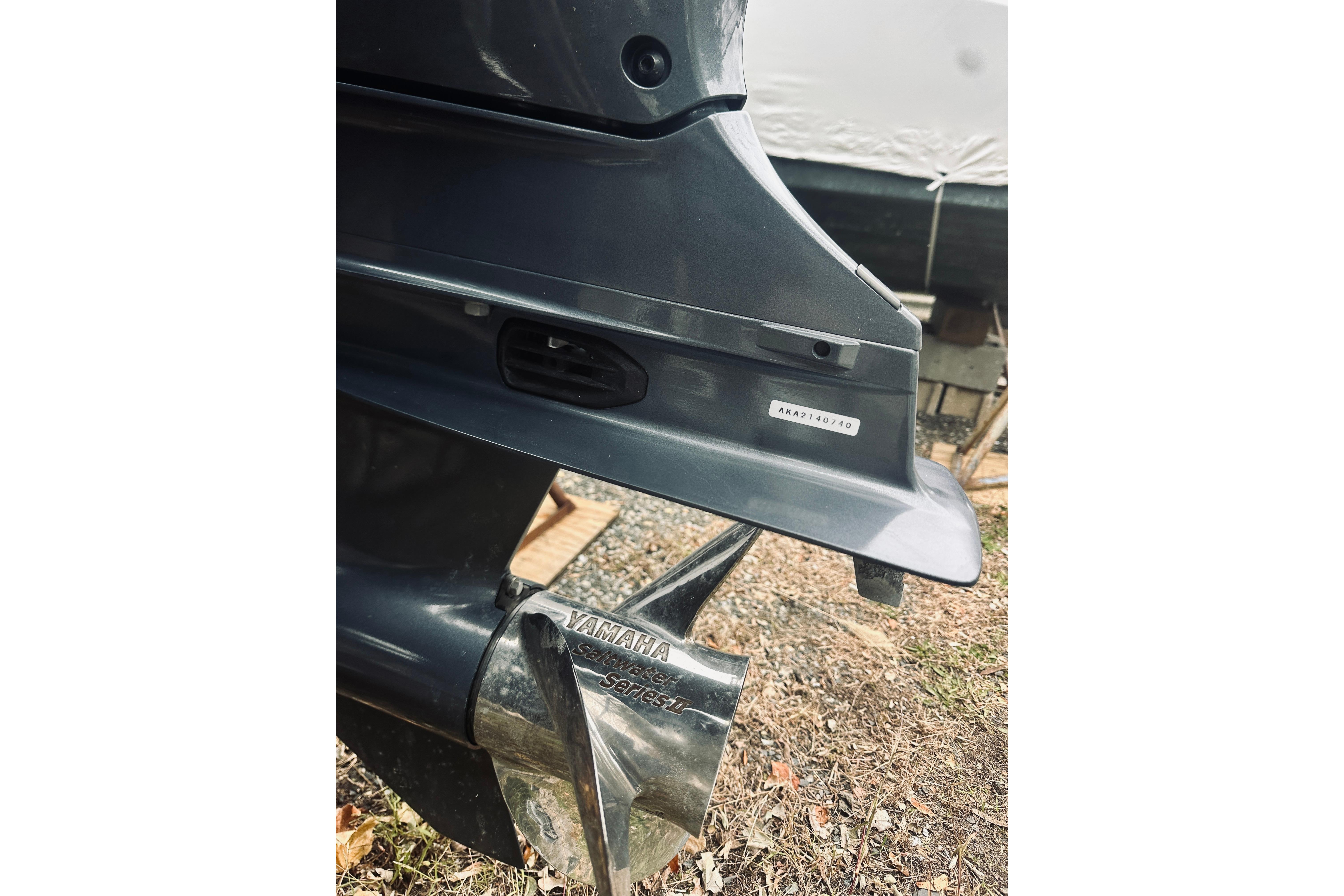 2022 Robalo R272 Center Console boat with Yamaha propeller detail.