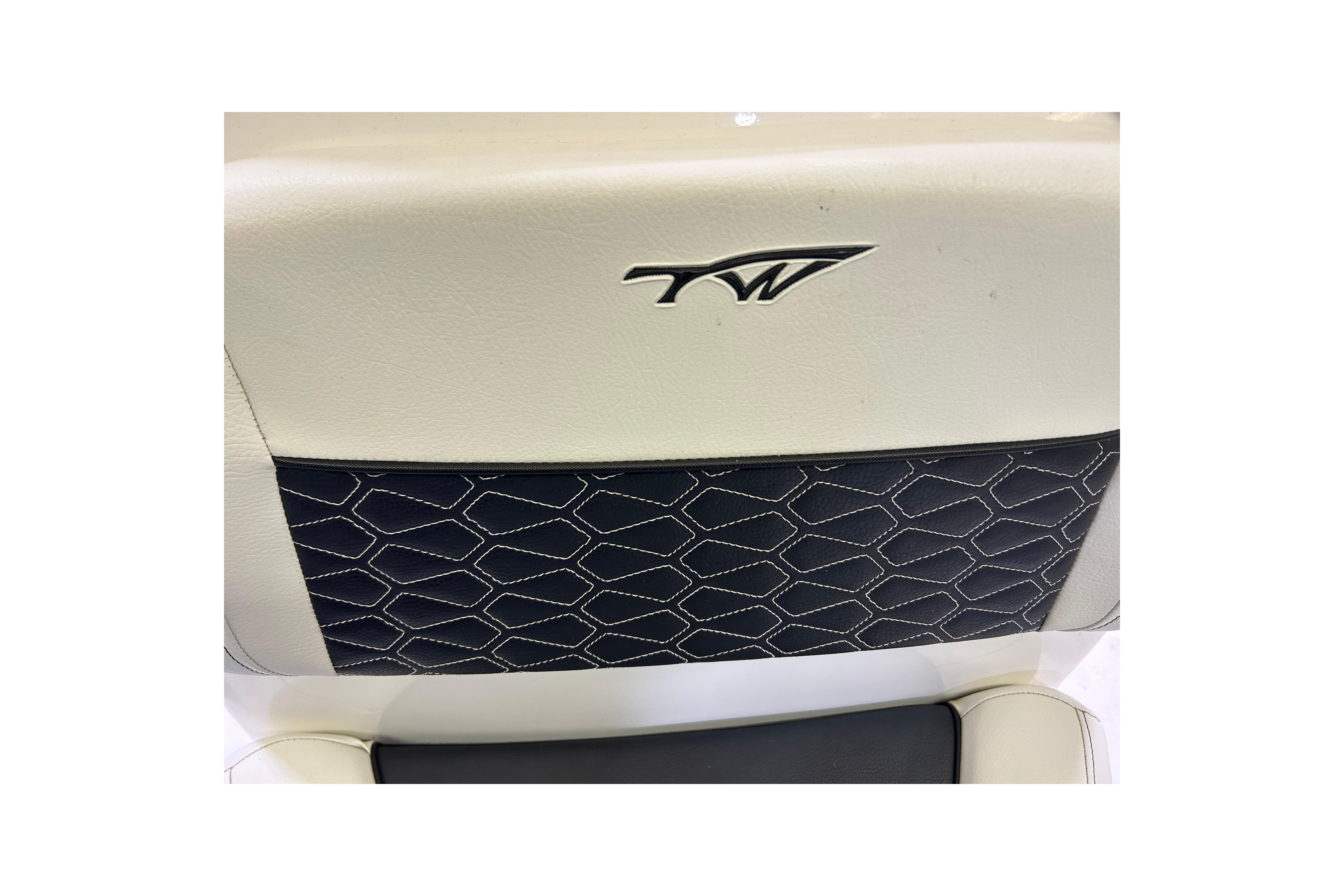 2024 Tidewater 198 CC Adventure boat seat with logo and hexagonal stitching.