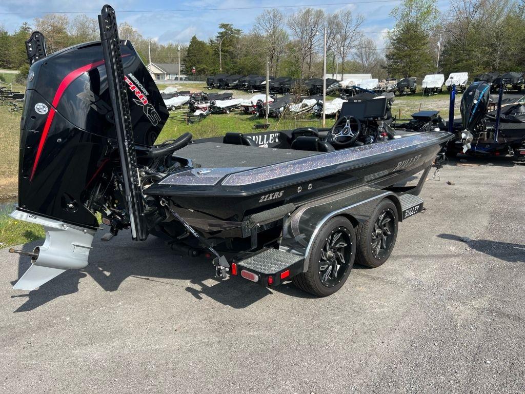 2022 Bullet 21XRS boat with powerful outboard motor on a trailer.