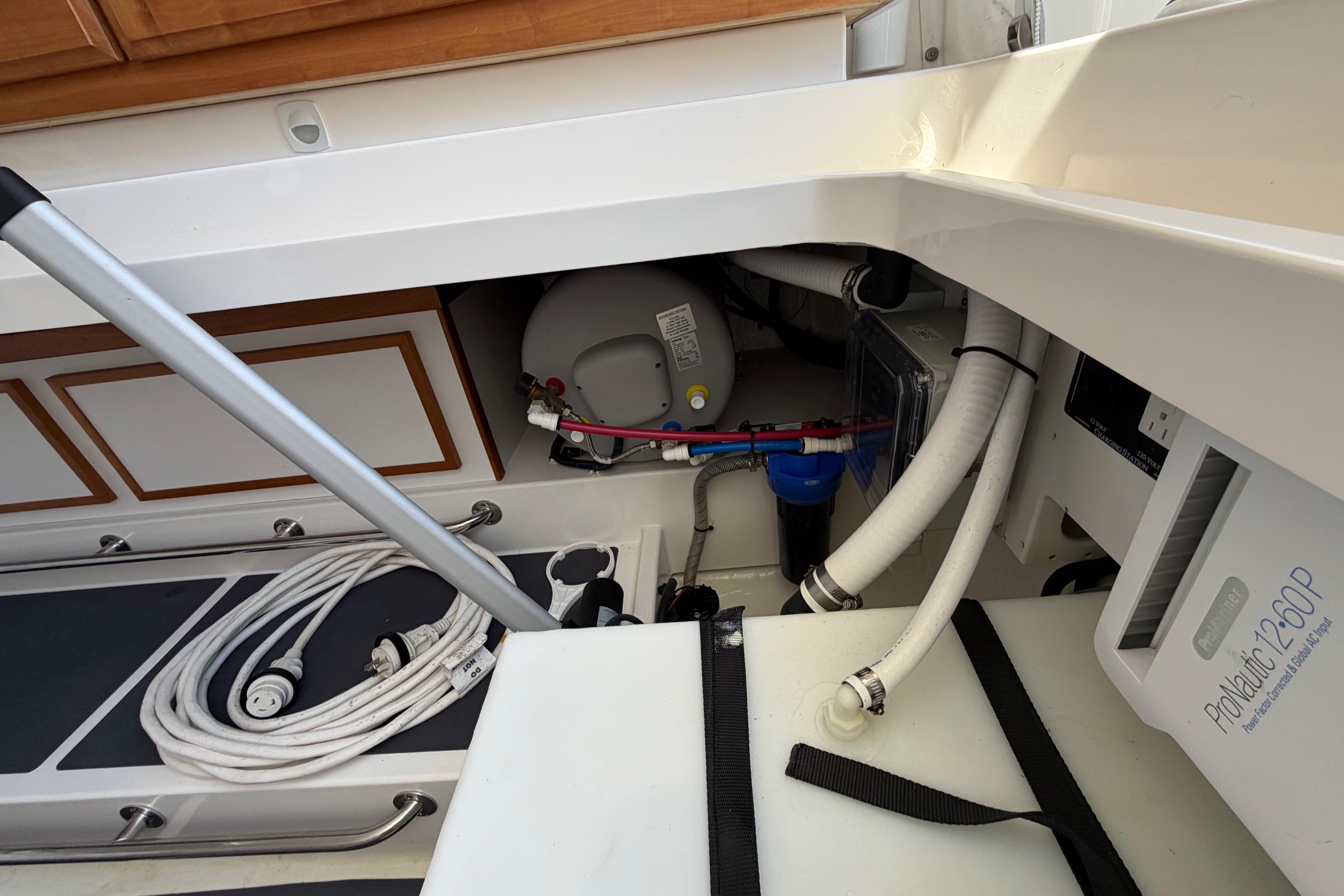 2023 Back Cove 340 boat interior showing storage and equipment compartments.