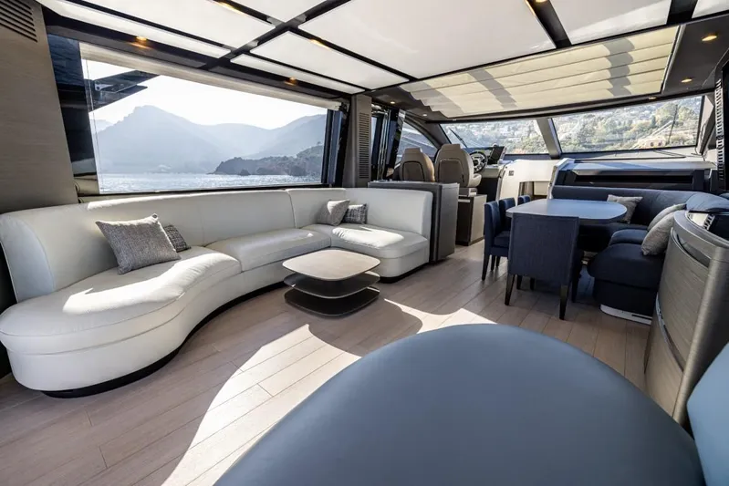  Yacht Photos Pics Luxurious interior of 2023 Azimut S8 yacht with elegant seating and scenic views.