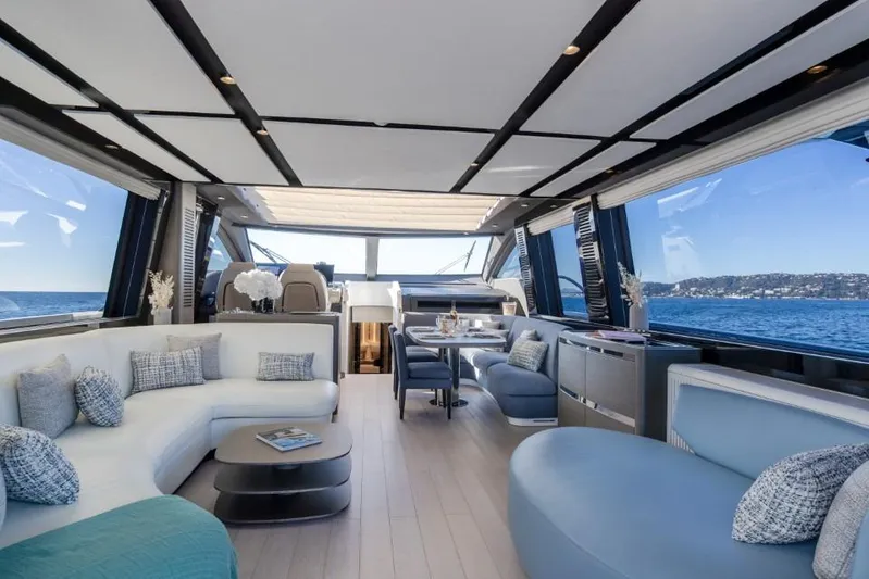  Yacht Photos Pics Luxurious interior of 2023 Azimut S8 yacht with elegant seating and ocean view.