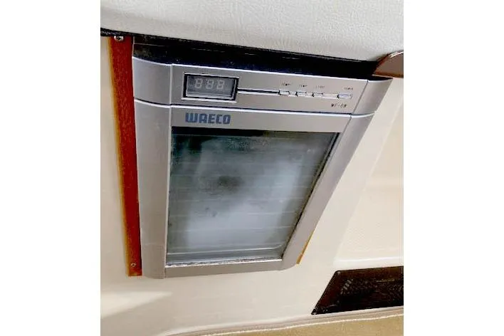 Tootles Yacht Photos Pics Built-in WAECO fridge in 2016 Ranger Tugs R-31 boat interior.