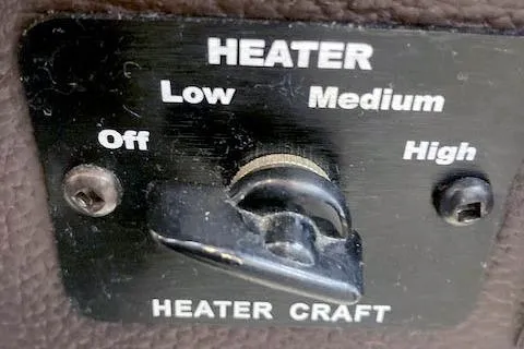 Tootles Yacht Photos Pics Heater control panel on 2016 Ranger Tugs R-31 with settings: Off, Low, Medium, High.